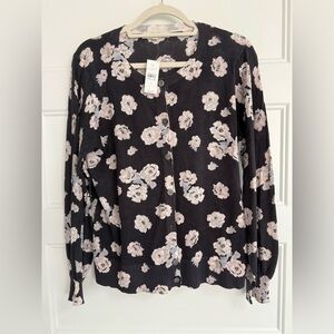 NWT LOFT Dark Gray and Pink Floral Cardigan, L